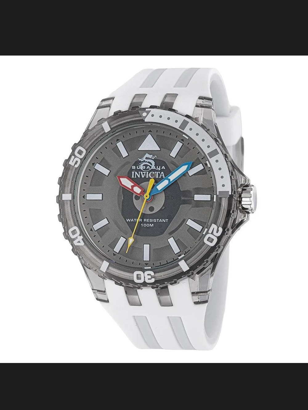 Invicta Men’s White Swim Watch with Red, Blue, Yellow Hands